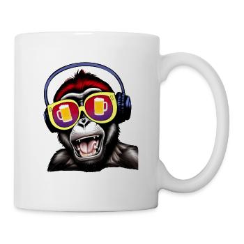 Affe mit Kopfhörer, Brille, Bierkrug, Party Musik - Tasse - Weiß - Rechts