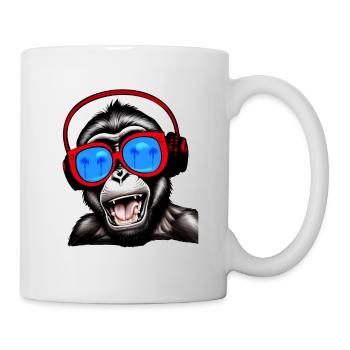 Affe mit Kopfhörer, Brille, Palmen, Latino Musik - Tasse - Weiß - Rechts