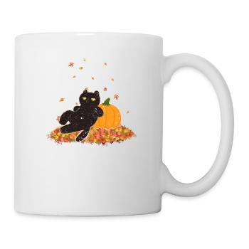 Niedliche schwarze Katze Herbstblätter Saison - Tasse - Weiß - Rechts