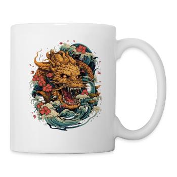 Asiatisch Drache Anime Japanisch Meer Wellen - Tasse - Weiß - Rechts