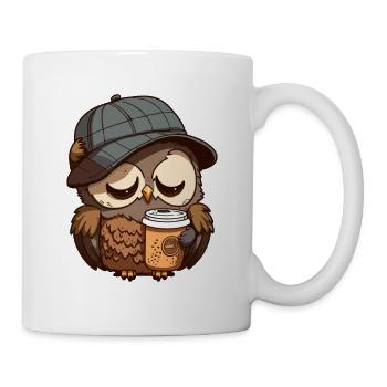 Hibou fatigué avec une tasse à café - Mug blanc - blanc - Droite