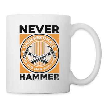 Never Underestimate Old Man With His Hammer - Mug - white - Right