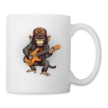 Affe Schimpanse spielt Acousitc Rock Gitarre - Tasse - Weiß - Rechts