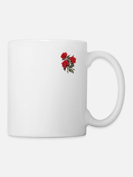 Aufnäher Rote Rosen Liebhaber Vintage Blumen Wortspiel - Tasse - Weiß