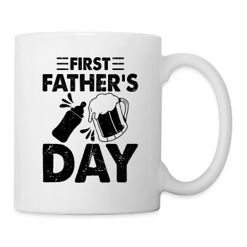 First Father's Day - Baby Bottle And Beer First Fa - Tasse - Weiß - Rechts