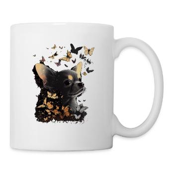 Chihuahua mit Schmetterling |Süßer Hund Bunt Natur - Tasse - Weiß - Rechts