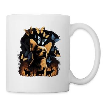 Chihuahua mit Schmetterling |Süßer Hund Bunt Natur - Tasse - Weiß - Rechts