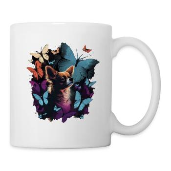Chihuahua mit Schmetterling |Süßer Hund Bunt Natur - Tasse - Weiß - Rechts