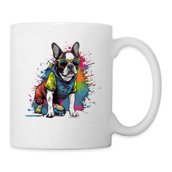 Französische Bulldogge Hund Mops - Tasse - Weiß - Rechts