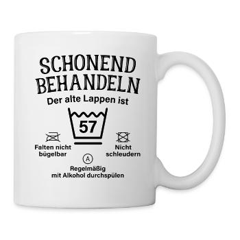 57. Geburtstag Schonend Behandeln Alte Lappen 57 - Tasse - Weiß - Rechts