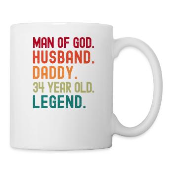 Mann Gottes Ehemann Papa Lustig 34. Geburtstag - Tasse - Weiß - Rechts