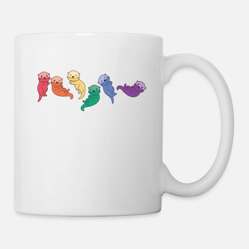 Rainbow Otter Flag Pride LGBTQ Mignons Loutres - Mug blanc - blanc