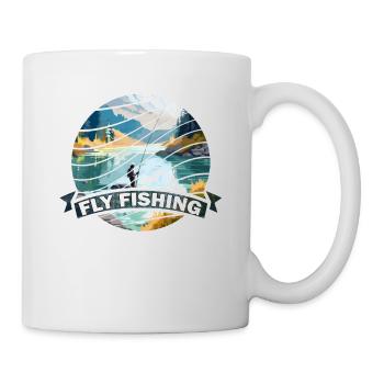 Trout Fly Fishing in the River - Retro Fly Fishing - Tasse - Weiß - Rechts