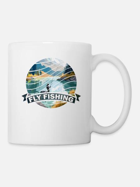 Trout Fly Fishing in the River - Retro Fly Fishing - Tasse - Weiß