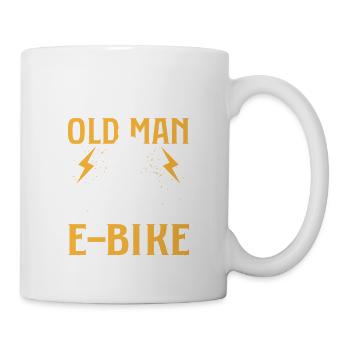 Ne sous-estimez jamais un vieil homme sur une pédale de vélo électrique - Mug blanc - blanc - Droite
