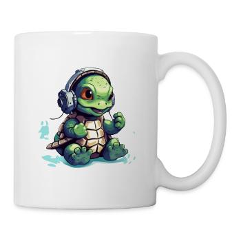 Süße Schildkröte mit Kopfhörer hört Musik - Tasse - Weiß - Rechts