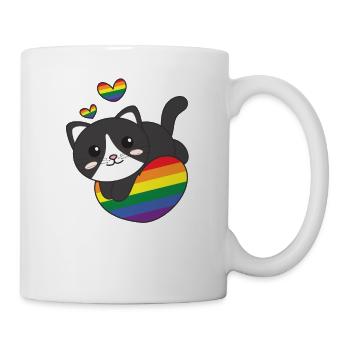 Regenbogen Flag Pride LGBTQ süßes Katze Love - Tasse - Weiß - Rechts