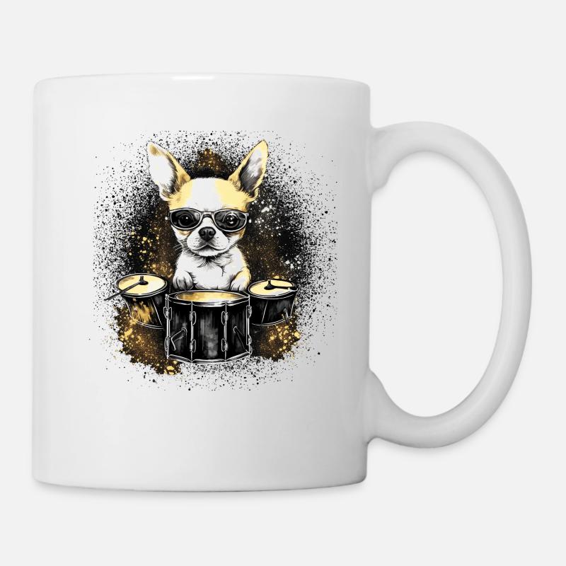 Chihuahua - Drummer Drums Music Drumsticks Band - Mug - white