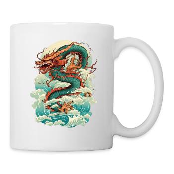Asiatisch Drache Anime Japanisch Meer Wellen - Tasse - Weiß - Rechts