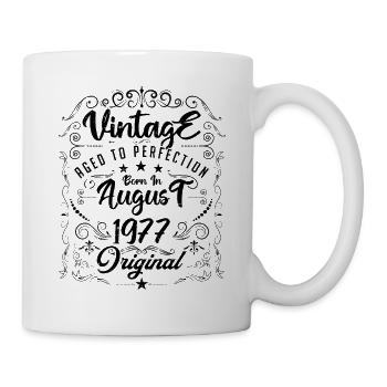 Jahrgang, geboren im August 1977. Jubiläum August 1977 - Tasse - Weiß - Rechts