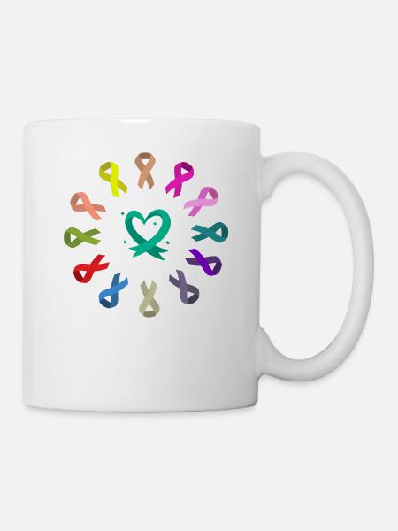 Sensibilisation au cancer , Ruban Combattre le cancer , Rose - Mug blanc - blanc