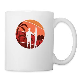 Surfeurs devant les palmiers et coucher de soleil - été - Mug blanc - blanc - Droite
