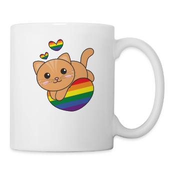 Regenbogen Flag Pride LGBTQ süßes Katze Love - Tasse - Weiß - Rechts