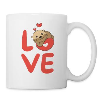 Loutres pour la Saint-Valentin Animaux mignons Cœurs Amour - Mug blanc - blanc - Droite