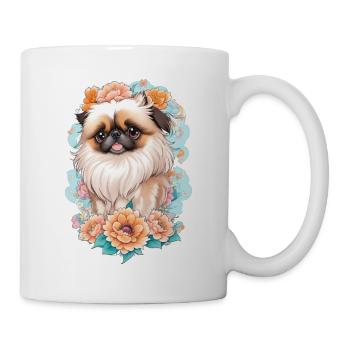 Pekingese dog with flower wreath motif - Mug - white - Right