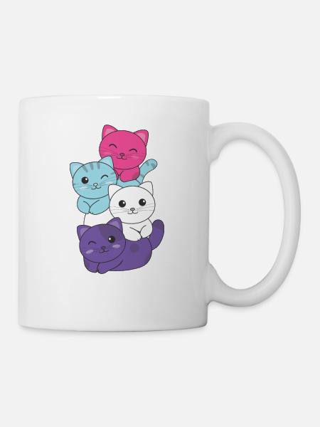 Multisexuell Flag Pride LGBTQ süßer Katze Stapel - Tasse - Weiß