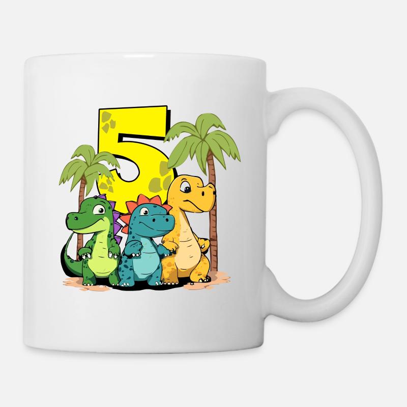 Dinosaures mignons J’ai 5 ans - action dino anniversaire - Mug blanc - blanc