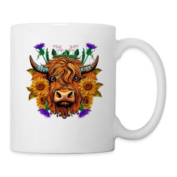 Scottish Thistle Sunflower Highland Cow - Tasse - Weiß - Rechts