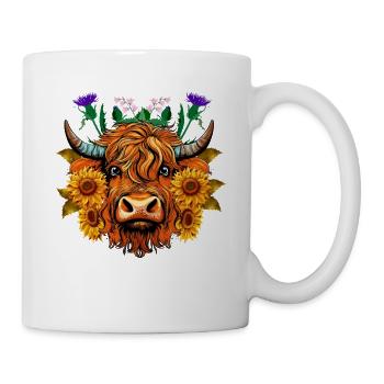Scottish Thistle Sunflower Highland Cow - Tasse - Weiß - Rechts
