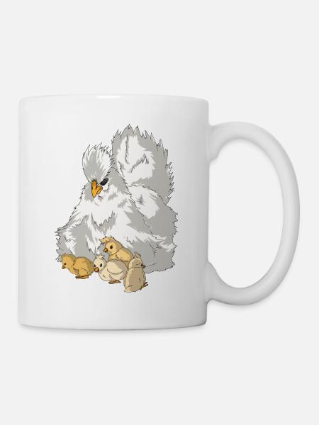 Poule de poulet en soie avec poulet de soie de poussin - Mug blanc - blanc