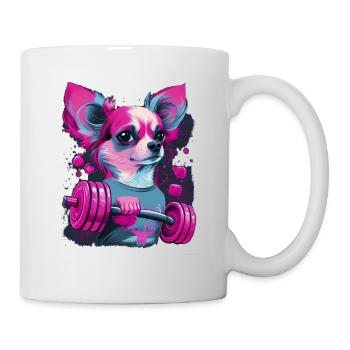 Pink Chihuahua | Fitness Girl Gym Sport Dumbbell - Mug - white - Right