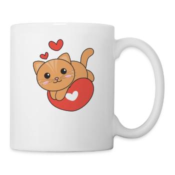 Katze zum Valentinstag süße Tiere Herzen - Tasse - Weiß - Rechts
