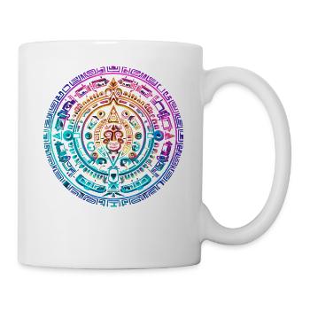 Mystisches buntes aztekisches Sonnenkalender-Design - Tasse - Weiß - Rechts