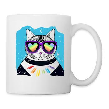 Love is love - chat avec des lunettes de soleil arc-en-ciel - Mug blanc - blanc - Droite