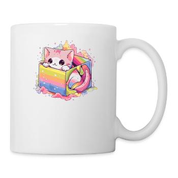 Niedliches Kätzchen Regenbogen Pride LGBT Transgender Katze Wortspiel - Tasse - Weiß - Rechts