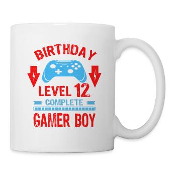Twelve 12yr BDay Son Boy Funny Gamer 12th 12 Year - Mug - white - Right
