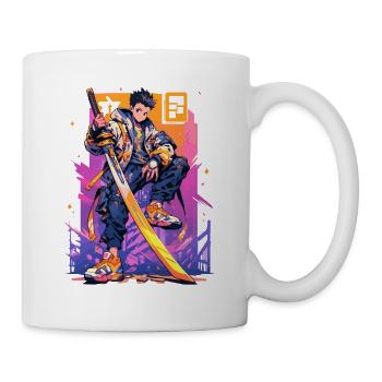 Shibuya: Cooler Anime Junge mit Schwert Japanisch - Tasse - Weiß - Rechts
