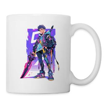 Shibuya: Cooler Anime Junge mit Schwert Japanisch - Tasse - Weiß - Rechts