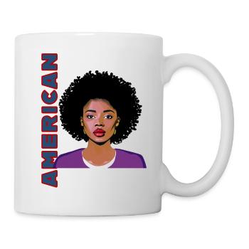 Frau mit Schriftzug American - Tasse - Weiß - Rechts