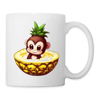 Affe Schimpanse mit Ananas, Lustiges Tropendesign - Tasse - Weiß - Rechts