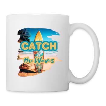 Catch the Waves - für Surf-Liebhaber | Surfbrett - Tasse - Weiß - Rechts