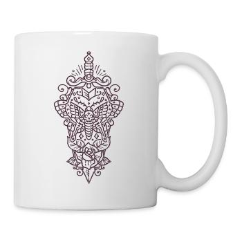 Crâne papillon et rose - Mug blanc - blanc - Droite
