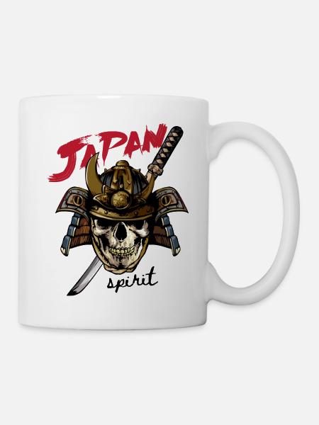 skull in samurai helmet - Mug - white