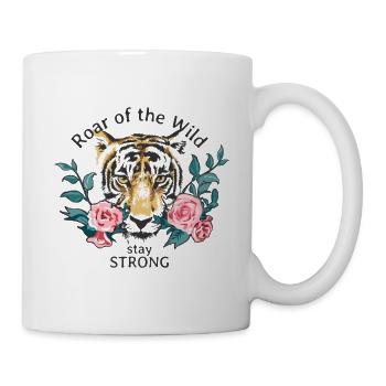 Tigerkopf und Rosen - Tasse - Weiß - Rechts