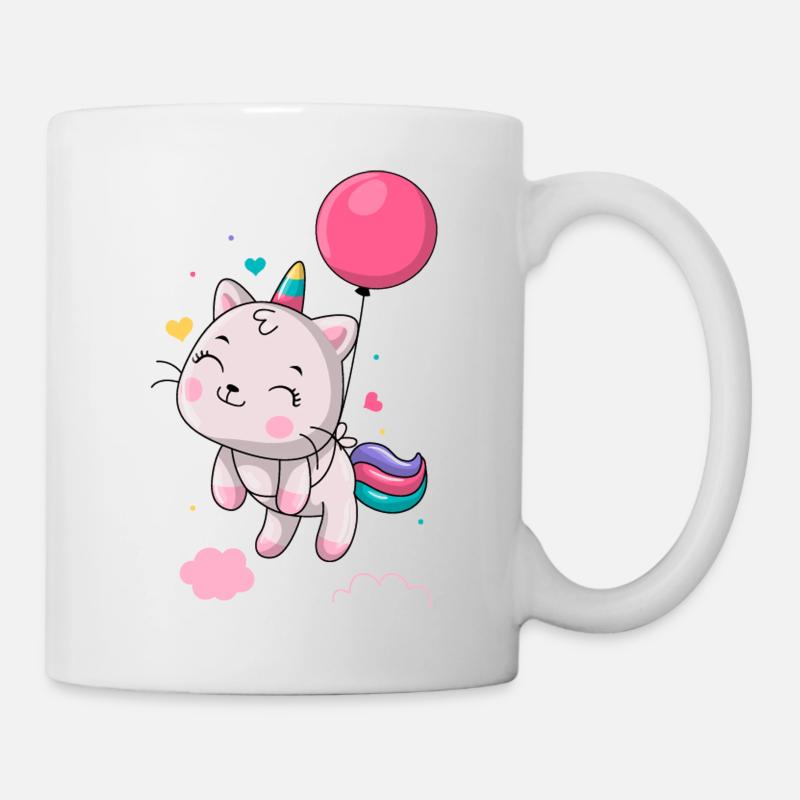 Einhorn schwebt mit Ballon - Tasse - Weiß