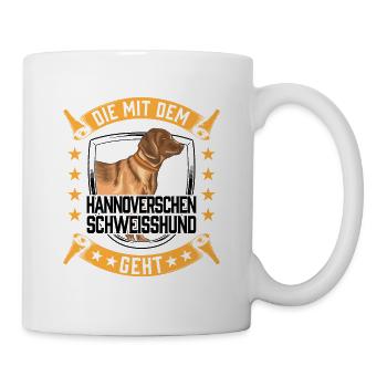 Die mit dem Hannoverscher Schweißhund geht - Tasse - Weiß - Rechts